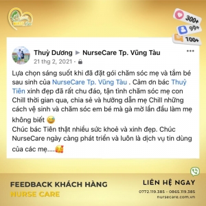 Feedback của khách hàng Thùy Dương khi trải nghiệm dịch vụ tại Nurse Care.